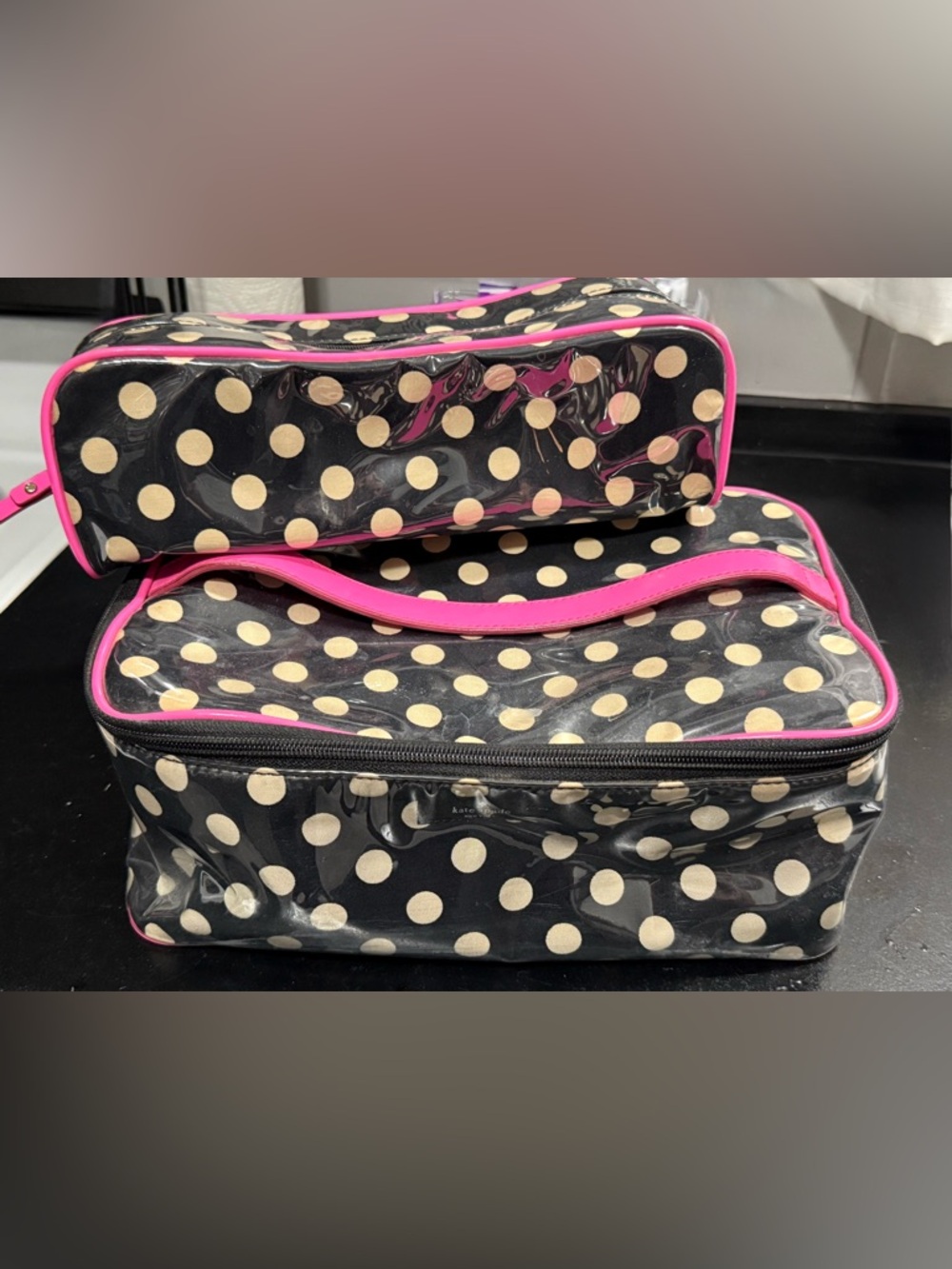 kate spade Black & Cream Polka Dot Cosmetic Bag with removable pouch